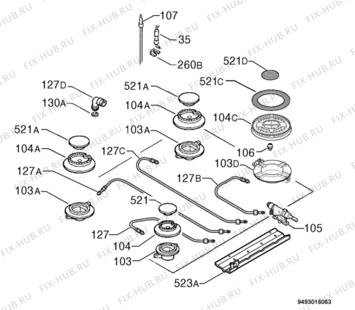 Взрыв-схема плиты (духовки) Rex Electrolux PB64UV - Схема узла Functional parts 267